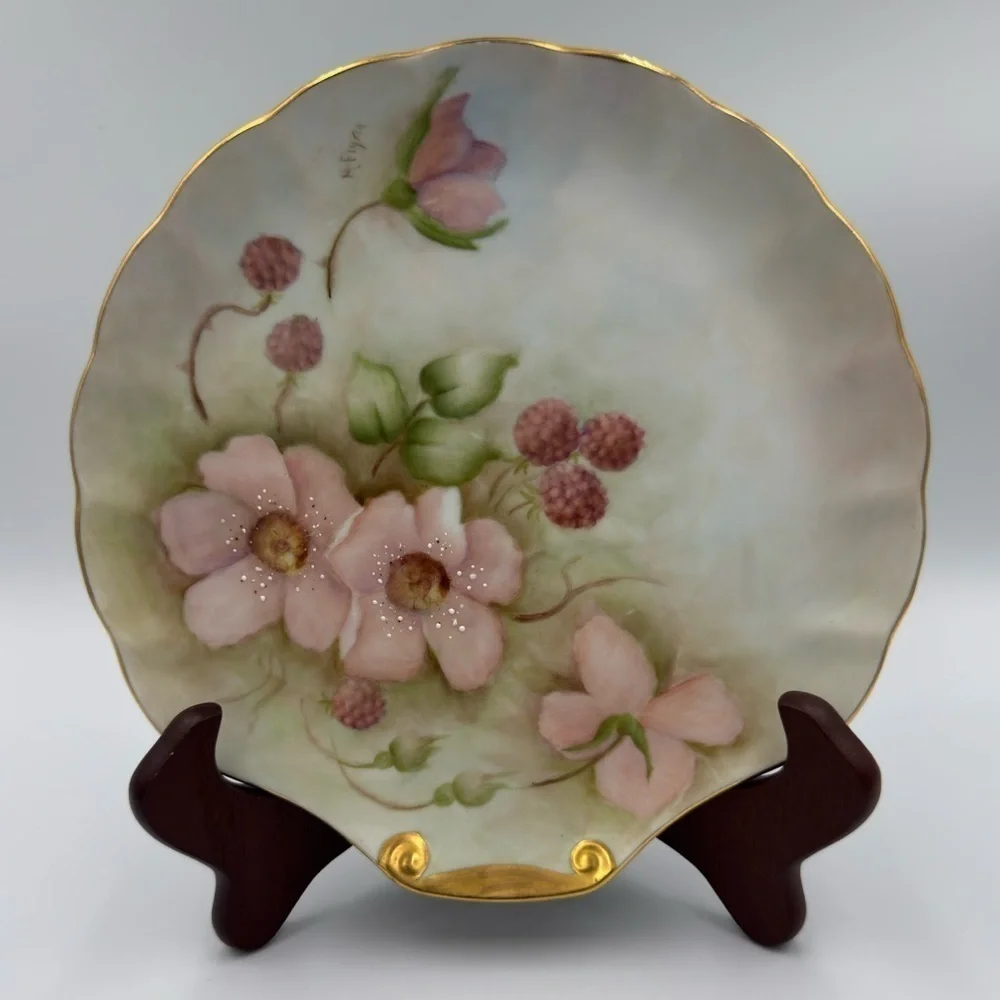Vintage China Hand-Painted Floral With Gold Trim Luncheon Plate